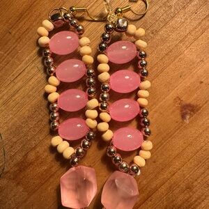 Pink Beaded Dangle Earrings